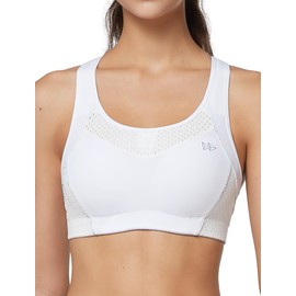 Yvette Sports Bra Strong Hold Racer Back Large Without Underwire Bustier for Fitness Running Yoga, White