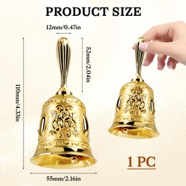 Brass Gold Hand Call Bell, Super Loud Brass Hand Bell for Seniors Bedside Dinner Bell Meditation Bell Teacher Classroom Bell Game Bell Tibetan Bells for Home Wedding School Hotel Service Mother's Day