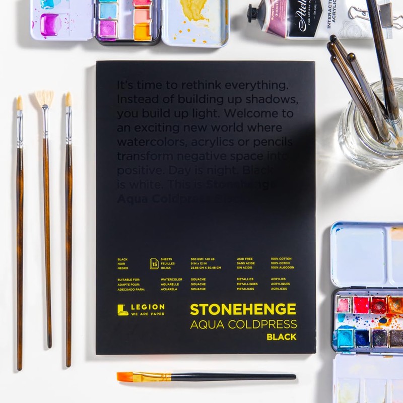 Stonehenge Aqua Almohadilla negra, 150 hojas, Coldpress, 18 x 17