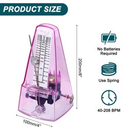 sourcing map Mechanical Metronome,High Accuracy Musical Timer Universal Metronome for Piano Guitar Violin Ukulele Player,Transparent Pink