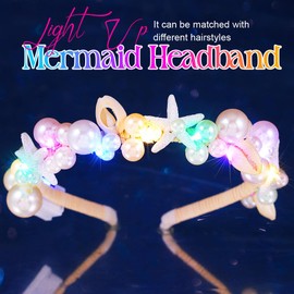 GORTIN Light up Starfish Headband Seashell Headpiece Pearl Mermaid Hair Accessories for Women