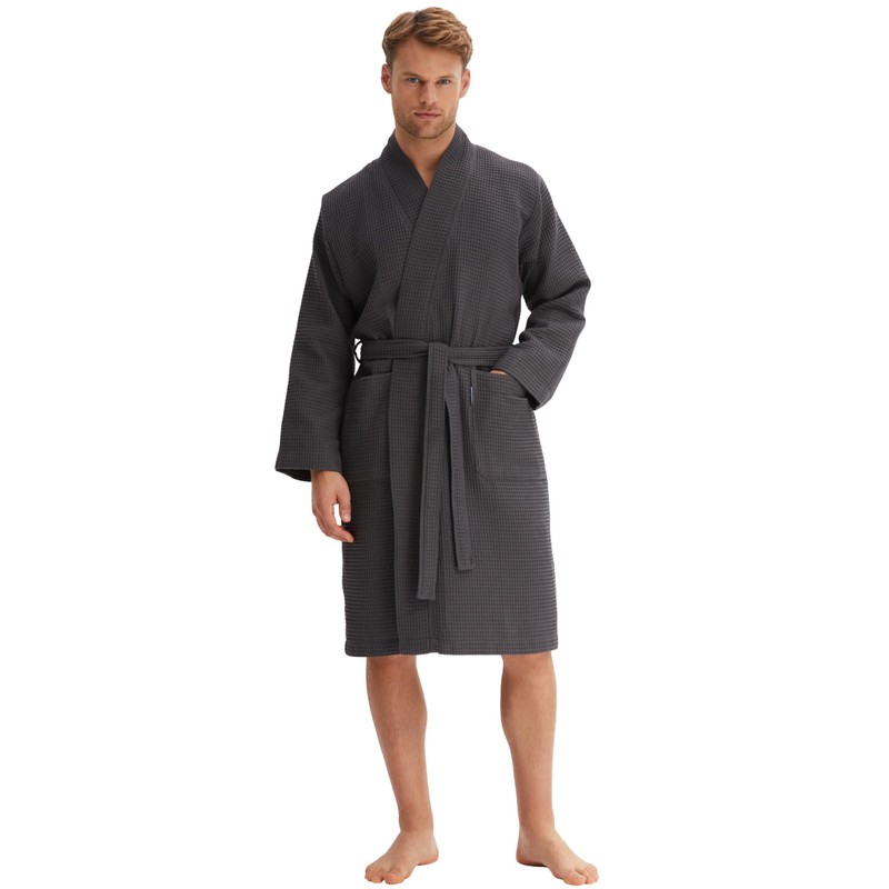 Morgenstern Men's Waffle Pique Bathrobe, Grey - xl