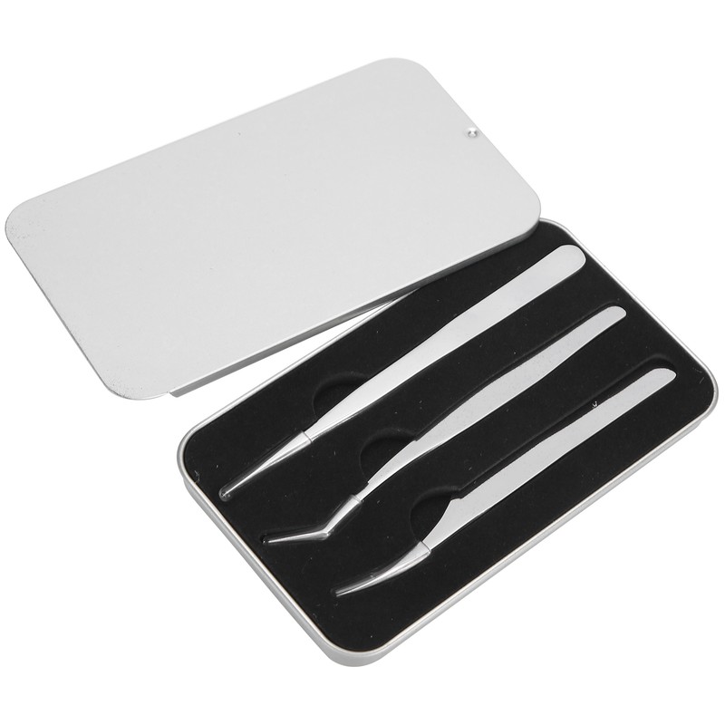 3Pcs Eyelash Extension Tweezers Set Silver Mirror Light DolphinShaped Easy