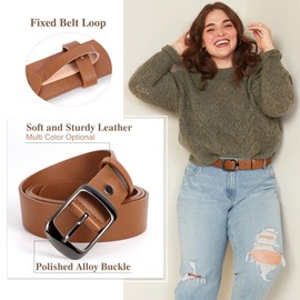 JASGOOD - Cinturón de piel para mujer, talla grande, color negro, casual, para jeans, con hebilla de metal, Brown-gun Black, Fit Waist Size 48''-52''