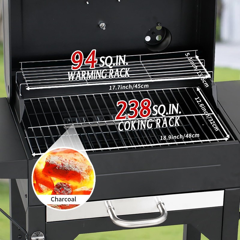 MASTER COOK Charcoal Grill with Two Side Tables, Heavy-duty Steel
