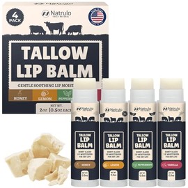 Beef Tallow Lip Balm – Natural Tallow Beeswax Chapstick – Hydrating Grass Fed Beef Tallow Honey Balm Lip Care – Soothes Chapped Dry Sensitive Lips – L