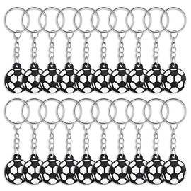 Keboyoe Pack of 20 Mini Football Keyrings Adult Football Key Ring Mini Football Keychain for Children Birthday Party Decorations, black