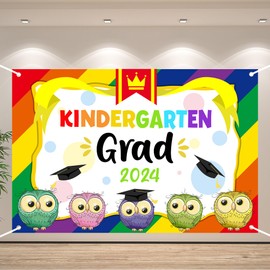 2024 Preschool Kindergarten Graduation Banner Backdrop Colorful Owl Theme Background Decor for Kids Boys Girls Graduation Party Favors Decorations Supplies 70.8x47.2in-BECKTEN
