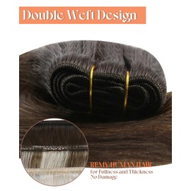 Sunny Hair Weft Hair Extensions Human Hair Sew in Hair Extensions Human Hair Straight Hair Extensions for Women Real Human Hair 18inch Dark Brown Balayage Medium Blonde