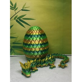 Crystal Dragon with Dragon Egg, Articulated Green and Yellow Crystal Dragon 3D Printed Dragon, Fidget Autism ADHD Toy - D026