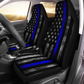 gearider Thin Blue Line USA Flag Retro Pattern Car Seat Cover only for Front, Waterproof Soft Universal Bucket Seats Cover Protector Fit Most Vehicles