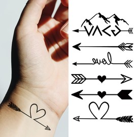 Oottati 2 Sheets Small Tiny Temporary Tattoo Stickers Arrow Heart Mountain Love Totem