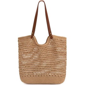 Barabum Beach Bag for Women, Mesh Tote Bag,Crochet Knitting Beach Bag for Summer Vacation (Brown)