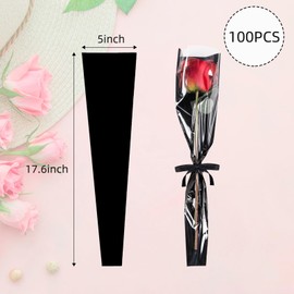 CIPOWM 100pcs Single Rose Sleeves Black Single Flower Wrapping Bag Florist Bouquet Packaging Bags Flower Sleeves for Floral Arrangement Supply Wedding Birthday Valentines Day Party Supply