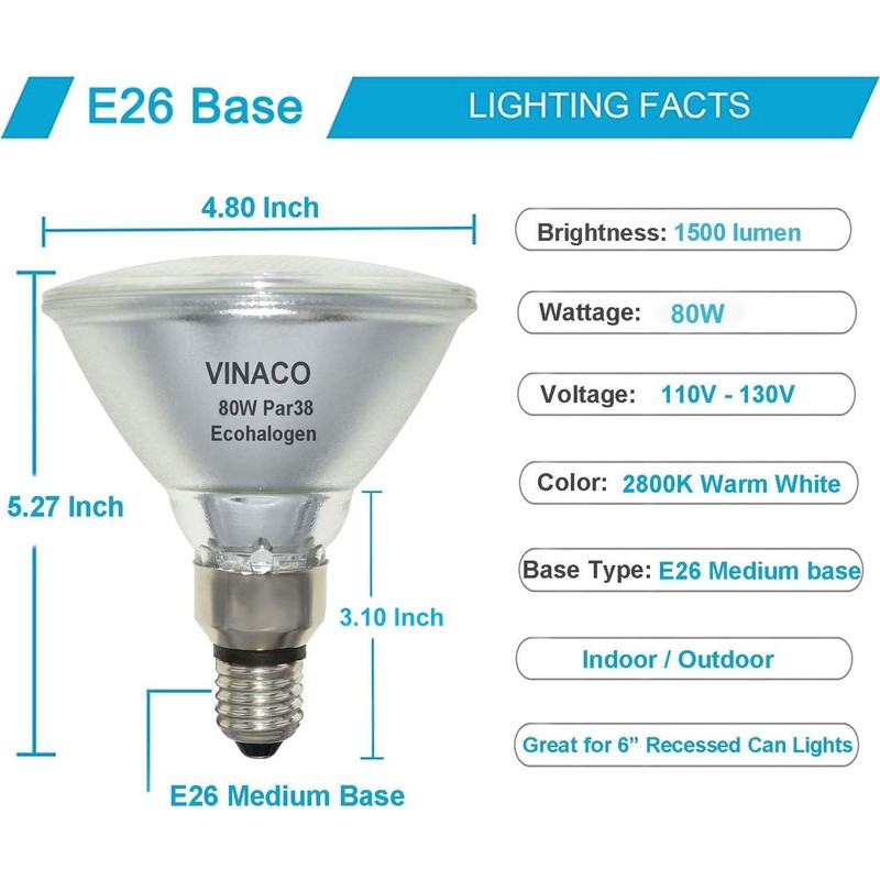PAR38 Outdoor Flood Light, 2PCS PAR38 Halogen Flood Light 80W,