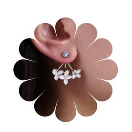 Aneneiceera Vintage Crystal Ear Jacket Earrings Gold Acrylic Flower Earrings Tiny Crystal Stud Earrings Enamel White Flower Jacket Earrings Jewellery for Women and Girls, Zinc