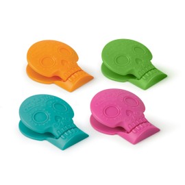 Genuine Fred SNACK SPIRITS Bag Clips, Set of 4, Molded Day of the Dead skull design, Dio de los Muertos, Colorful Calaveras, Bag Clips for food storage