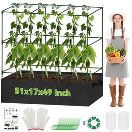Cucumber Trellis for Garden - 51x17x49 Inch Garden Tomato Cages Planter 46 Gallon Grow Bags, Square Plant Support Trellis for Climbing Plants Vegetables Squash Pea Grapes Flowers
