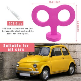 Dickno Car Wind Up Key Sticker, 3D Cute Clockwork Wind Up Key for Car Back and Roof Decoration, Creative Auto Body DIY Ornament, Universal Vehicle Exterior Decorative Accessories (Rose Red)