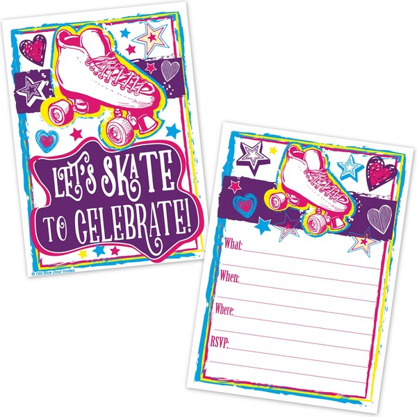 Roller Skating Birthday Party Invitations for Girls - Roller Rink Skate Party Invites (20 Count with Envelopes)
