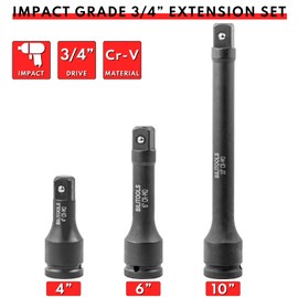 BILITOOLS 3/4" Drive Impact Extension Set 4", 6", 10" CR-MO Steel Socket Ratchet Wrench Extension Bar Set