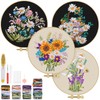 TINDTOP Embroidery Kit for Adults, Ribbon Embroidery Practice Kits for Beginners Adults Include Embroidery Cloth Hoops Threads for Craft Lover Hand Stitch (Flowers)