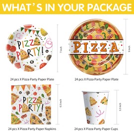 YJRJSC Pizza Party Decorations Dinnerware - Pizza Birthday Party Supplies, Paper Plate, Cup, Napkin, Tablecloth, Disposable Cutlery, Straw, Pizza Theme Baby Shower Decorations Tableware | Serve 24