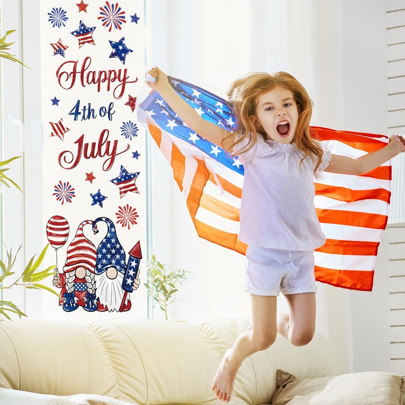 Whaline 6 Sheets Patriotic Window Clings Happy 4th of July