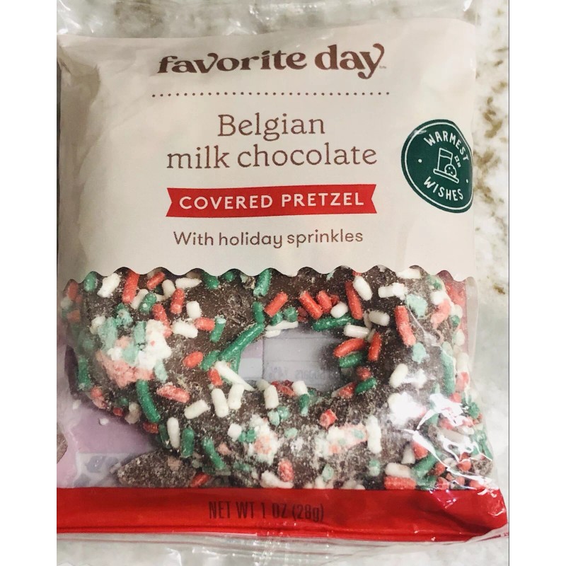 Favorite Day Target-Belgian Milk Chocolate Covered Pretzel W/Holiday Sprinkles. 1.oz/28gm.