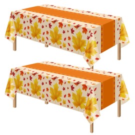 Kelool 2 Pack Thanksgiving Tablecloth,54 x 108 Inch Thanksgiving Decorations,Plastic Table Cloth Disposable Rectangle,Maple Leaves Tablecloths,Fall Table Cloth Cover for Indoor Outdoor Picnic Party