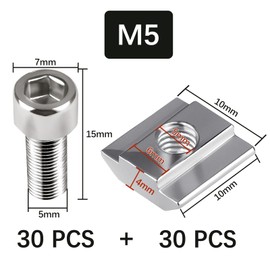 Ziamzra Set of 60 T-Slot Nuts M5 Set 30 Pieces T Nut Rail M5 & 30 Pieces Screws M5 20 Series Nut 6 Type B Sliding Nuts T Slot Nuts Carbon Steel for Aluminium Profile Extrusion Slot Guide Rail
