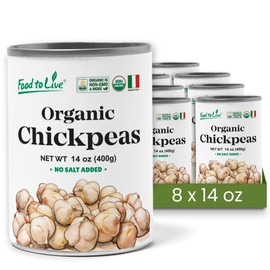 Food to Live Organic Canned Chickpeas, 14 oz (Pack of 8) - Unsalted Non-GMO Garbanzo Beans. Vegan. Good Source of Fiber and Protein. Made in Italy