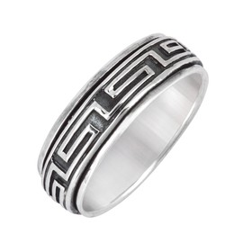 Silverly Women Men .925 Sterling Silver Greek Key Pattern Spinning Worry Band Spider Ring, Sterling Silver