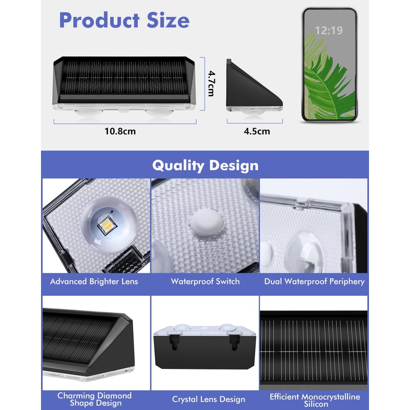 Solar Fence Lights Outdoor 12 Pack, IP65 Waterproof Fence Lights