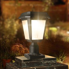 KMC LIGHTING ST4618Q Solar Post Light Outdoor Waterproof Aluminum Solar Lamp 180LM Black for Lawn Yard Pathway Garden Entryways Driveway Balcony Decoration