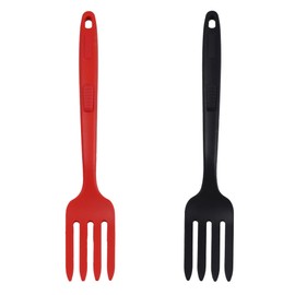 Septe 2pcs 11.6 Inch Silicone Flexible Forks, Heat Resistant Silicone Long Forks for Cooking,Non Stick Fork for Kitchen (Red,Black)