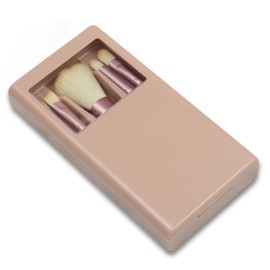 Makeup Brush Set - 5PCS - Apricot, Travel Mini Cosmetic Brushes with Storage Mirror Case, Professional Makeup Tools for On-the-Go