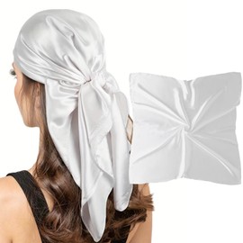 vimate White Silk Like Scarf, Ladies 35 Inches Square Pure Colors Silk Like Head Scarf.(Style-31)