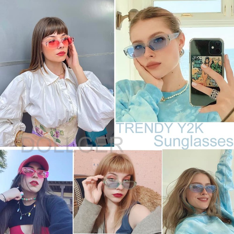 Dollger Rectangle Sunglasses for Women Men Trendy Retro Blue Sunglasses
