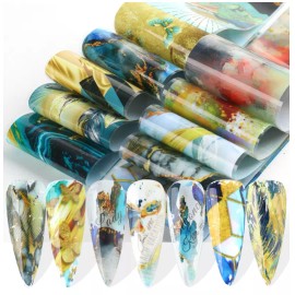 Unbranded 10Pcs Gradient Geometric Floral Nail Art Foil Marble Design Decoration 6121 NS47