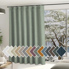NICETOWN Sage Green Curtains for Sliding Glass Door, Room Darkening Hook Belt/Rod Pocket/Back Tab Light Blocking Thermal Drape Faux Linen Window Treatment for Living Room, W100 x L84, 1 Panel