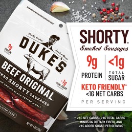 Duke's Beef Original Smoked Shorty Sausages, Keto Friendly Snack, 4 oz.