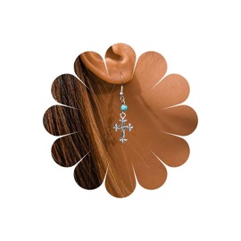 TseenYi Boho Cross Dangle Earrings Silver Filigree Cross Earrings Embossed Cross Drop Earrings Vintage Turquoise Crucifix Dangle Earrings Religious Christian Earrings Jewellery for Women, Zinc