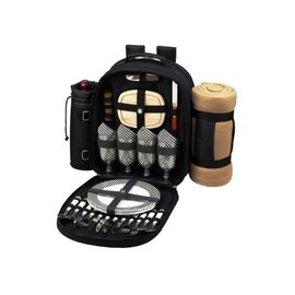 Picnic at Ascot Original Equipped 4 Person Picnic Backpack with Cooler, Insulated Wine Holder & Blanket - Designed & Assembled in the USA