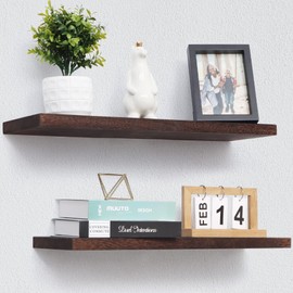 Marsmiles Floating Shelves, 24 Inch Wall Shelf Set of 2, Rustic Wood Shelves for Wall Storage, Wall Mounted Wooden Display Shelf for Bathroom Bedroom Kitchen Garage, Rustic Brown