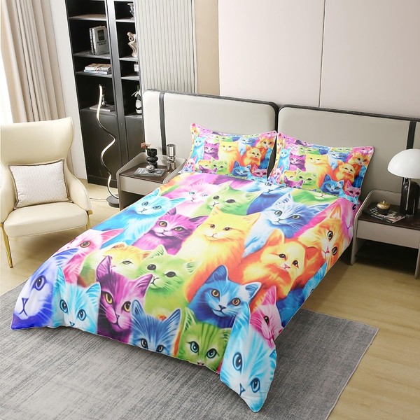 Manfei Cute Colored Cats 100% Organic Cotton Comforter Cover Cartoon
