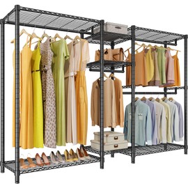 VIPEK V6 Plus Wire Garment Rack Heavy Duty Clothing Rack for Hanging Clothes, Metal Freestanding Closet Wardrobe Rack Portable Clothes Rack, 86.2" L x 17.3" W x 76.4" H, Max Load 1130lbs, Black