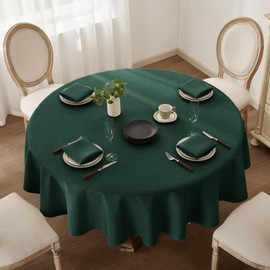 Softalker Christmas Table Cloth Round 180 cm Diameter Green Tablecloth Wipe Clean Large Faux Linen Tablecloths Wipeable Tablecloth Water Resistant Table Cover for Party New Year Restaurant Weeding
