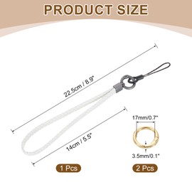 sourcing map Woven Wristlet Lanyard, 5.5" Leather Handmade Prevent Drop Keychain Strap for Clutch Cellphone Keychain Wallet Purse Accessories, White