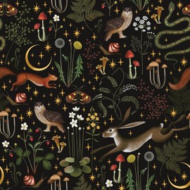 VEELIKE Black Woodland Mushroom Peel and Stick Wallpaper Boho Fairy Forest Wallpaper for Kids Room Nursery 17.7''x354'' Removable Adhesive Flower Wall Paper Black Botanical Contact Paper for Cabinets